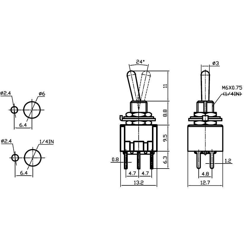 Saklar Sakelar Toggle 6 Pin Kaki 6p 2 Way Arah MTS 202 MTS202 DPDT ON ON Tuas SWITCH