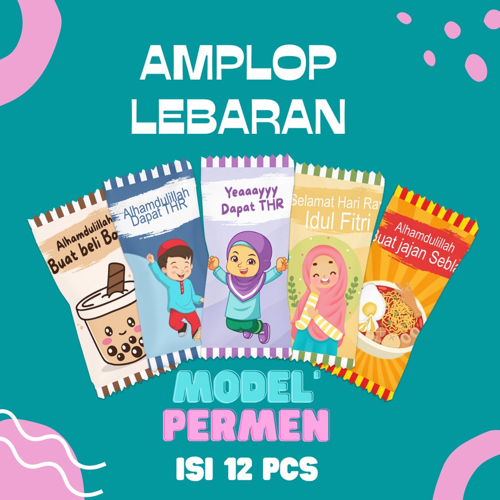 

isi 12 amplop lebaran viral model bungkus permen kseries