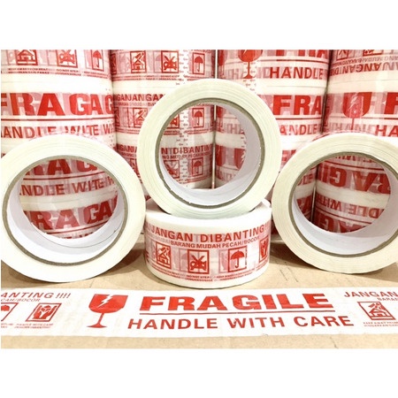 ( Rol 72 Yard ) LAKBAN VIDEO UNBOXING / FRAGILE JANGAN DIBANTING MERAH PUTIH 2 IN / PLAKBAN FRAGILE 48MM HANDLE WITH CARE