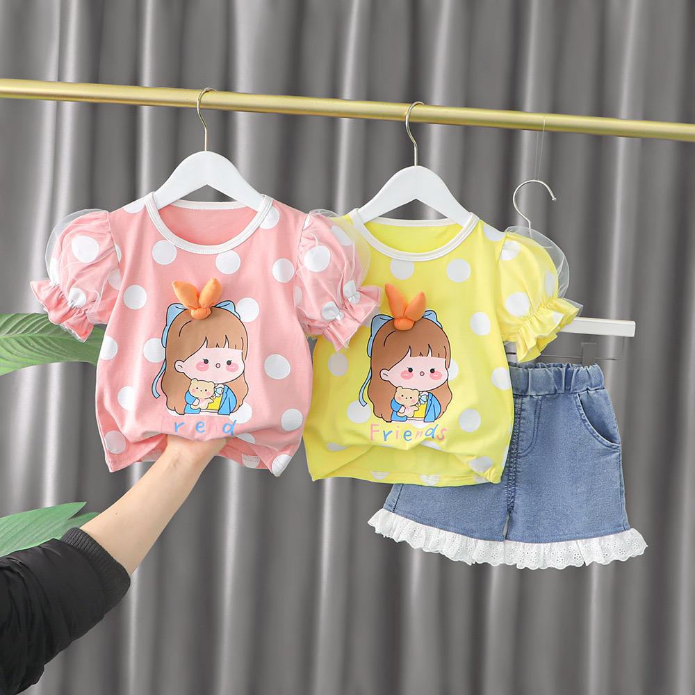 LittleAaron SET KOREA GIRL EBV Setelan anak perempuan baru/versi Korea celana denim/baju anak perempuan