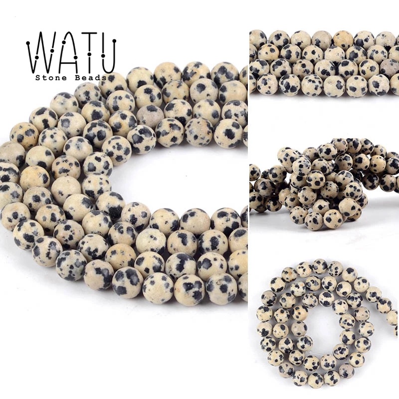 Bahan Gelang Batu Alam Dalmatian Jasper Natural 6mm 8mm 10mm