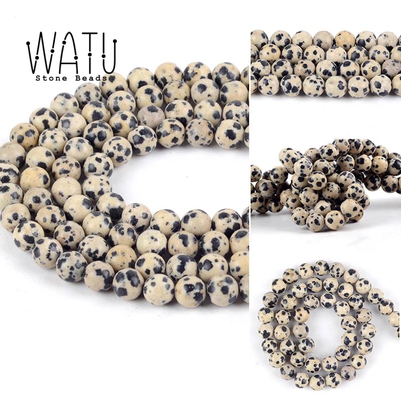 Bahan Gelang Batu Alam Dalmatian Jasper Natural 6mm 8mm 10mm