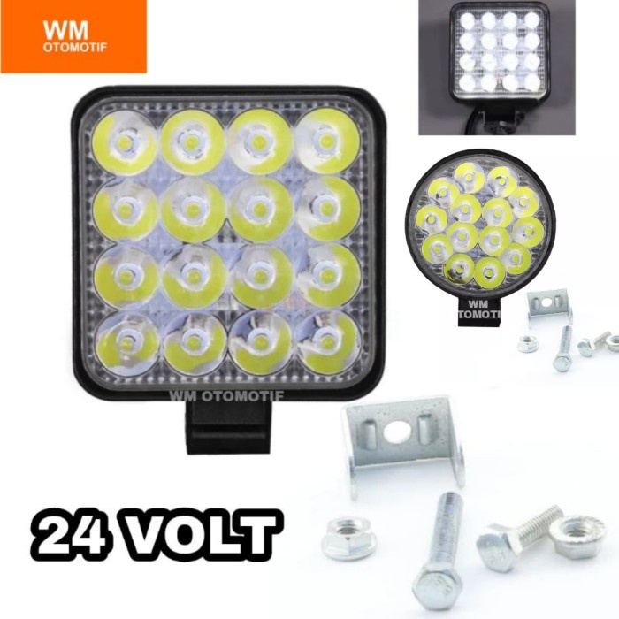 LAMPU TEMBAK 24 VOLT SOROT LED 16 MATA KOTAK BULAT TRUK BUS EPISTAR