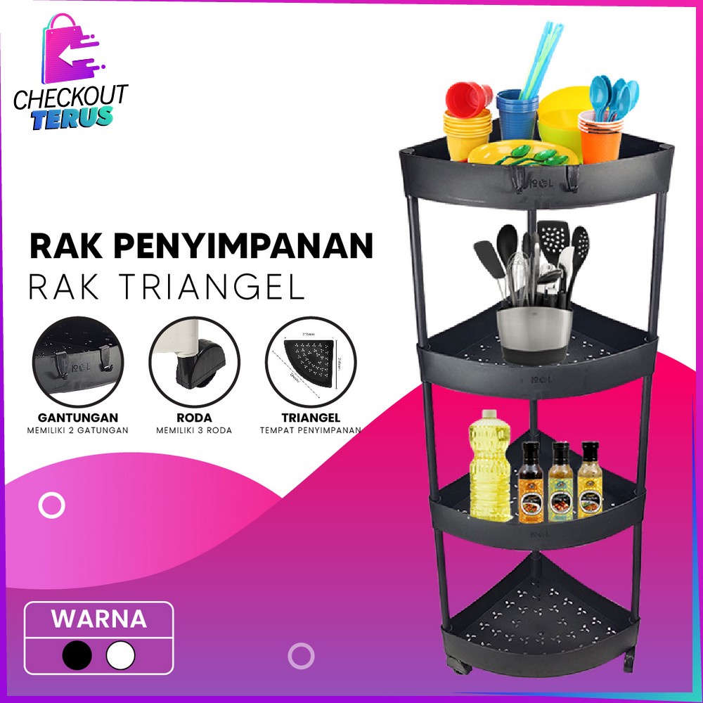 CT C824 Rak Dapur Serbaguna Triangle 4 Tingkat Rak Kamar Mandi Sudut Susun Penyimpanan Anti Air Dengan Roda