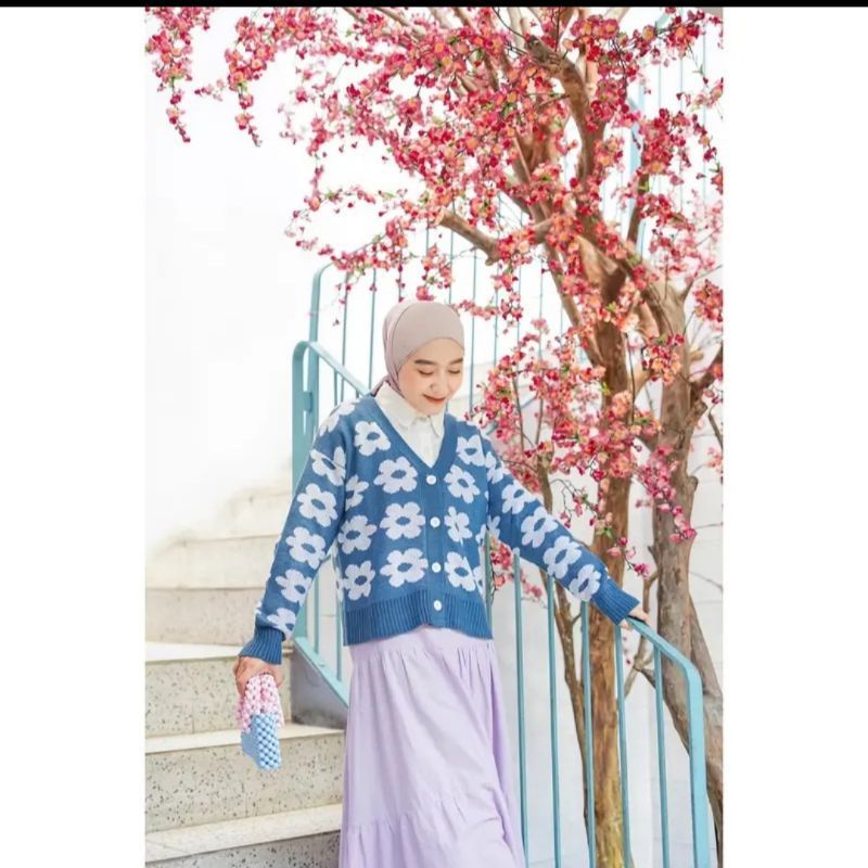 KARDIGAN FLOWER URBAN KANCING RAJUT / CARDY WANITA RAJUT / KARDIGAN TERBARU