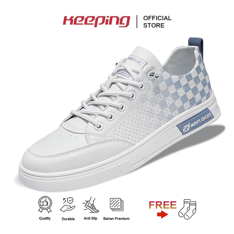 Keeping Sepatu Sneakers Pria Running Travelling Casual Corak Putih