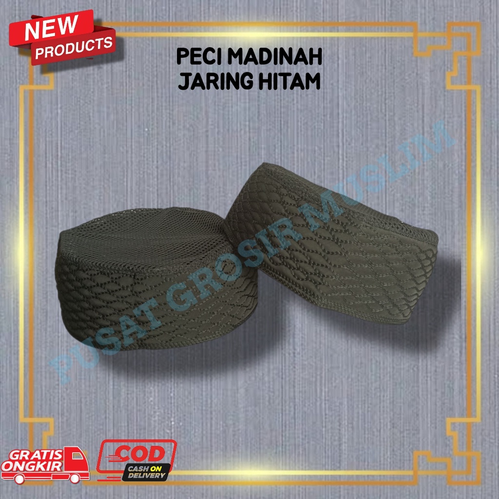 Promo Peci Madinah Ikaf Jaring Dewasa Hitam Tinggi 6 CM/ Peci Madinah Jaring Hitam