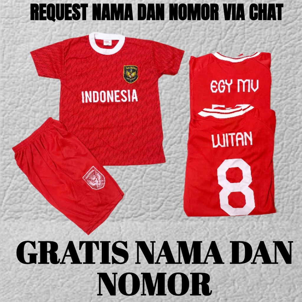 Setelan baju bola timnas indonesia 1-14thn