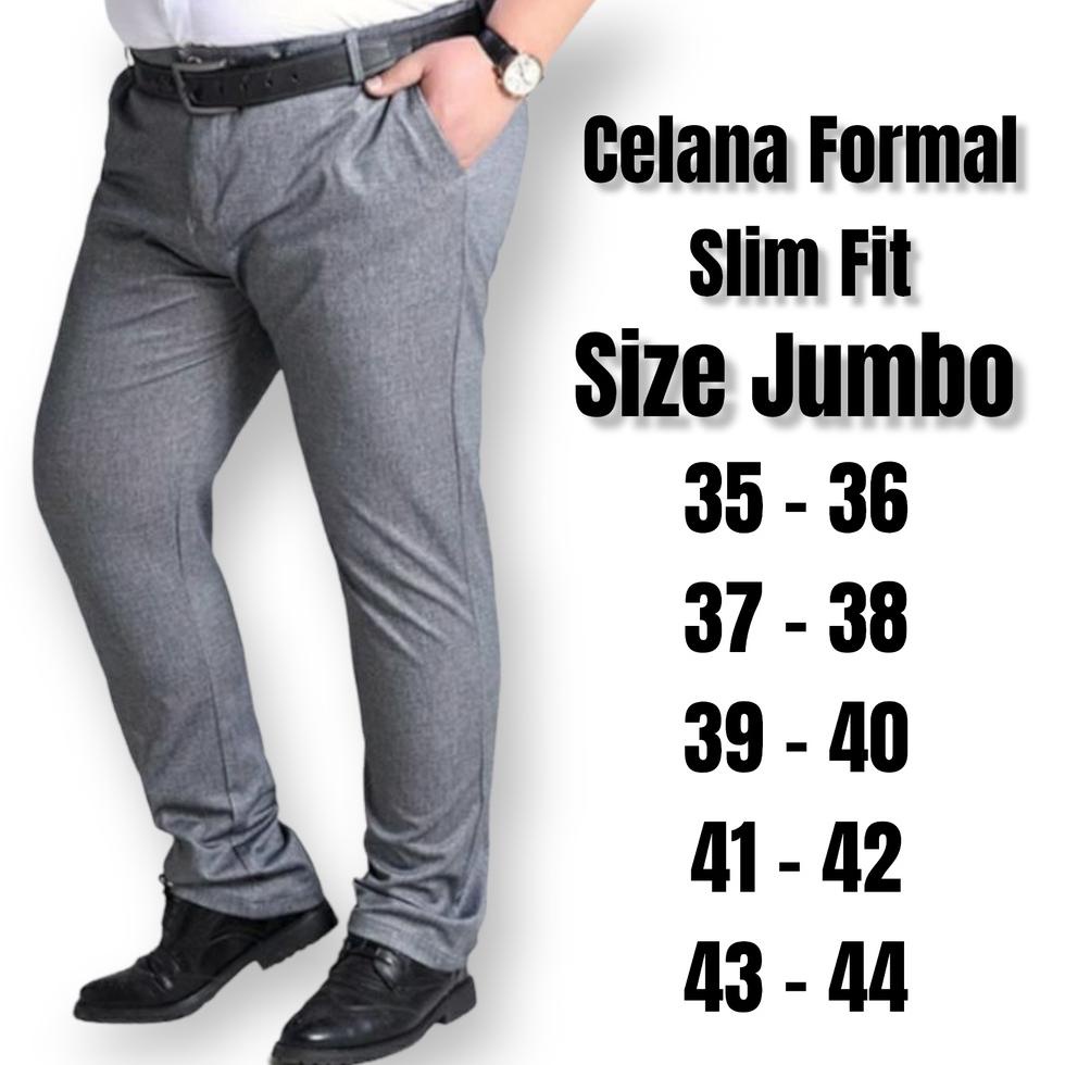 ヲ Mickonova Celana Formal Pria Slim Fit Jumbo Big Size Kantoran Laki Laki Bahan Kain Clana Panjang F
