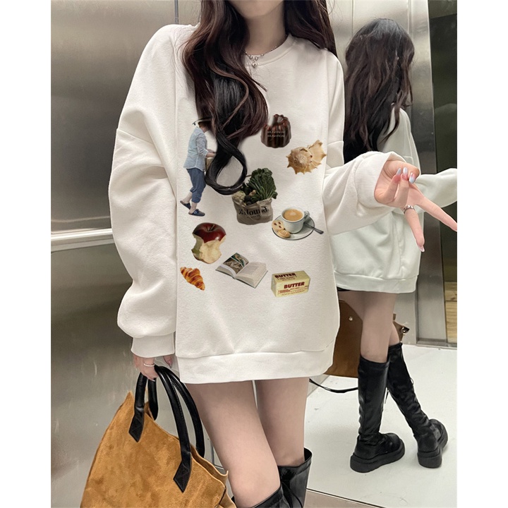 XIAOZHAINV Korean Style Style Smiley Pattern Lengan Panjang Sweater Wanita A0273