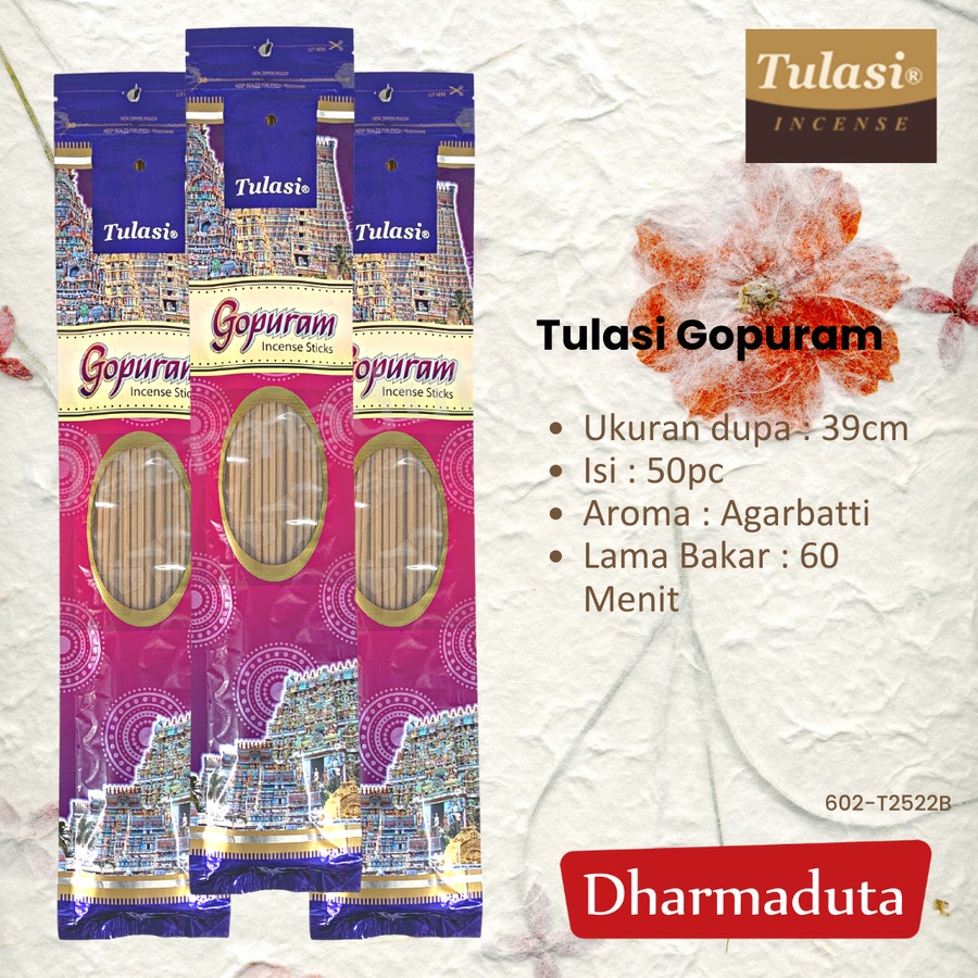 Tulasi Gopuram Stick 39cm Hio Dupa India Wangi Aromatheraphy 60 Menit
