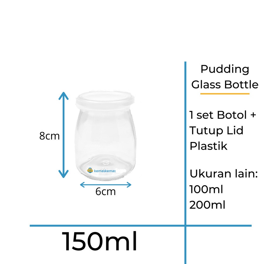 150ml Botol Jar Kaca Puding / Toples Kaca Selai / Madu / Susu + Tutup plastik lid