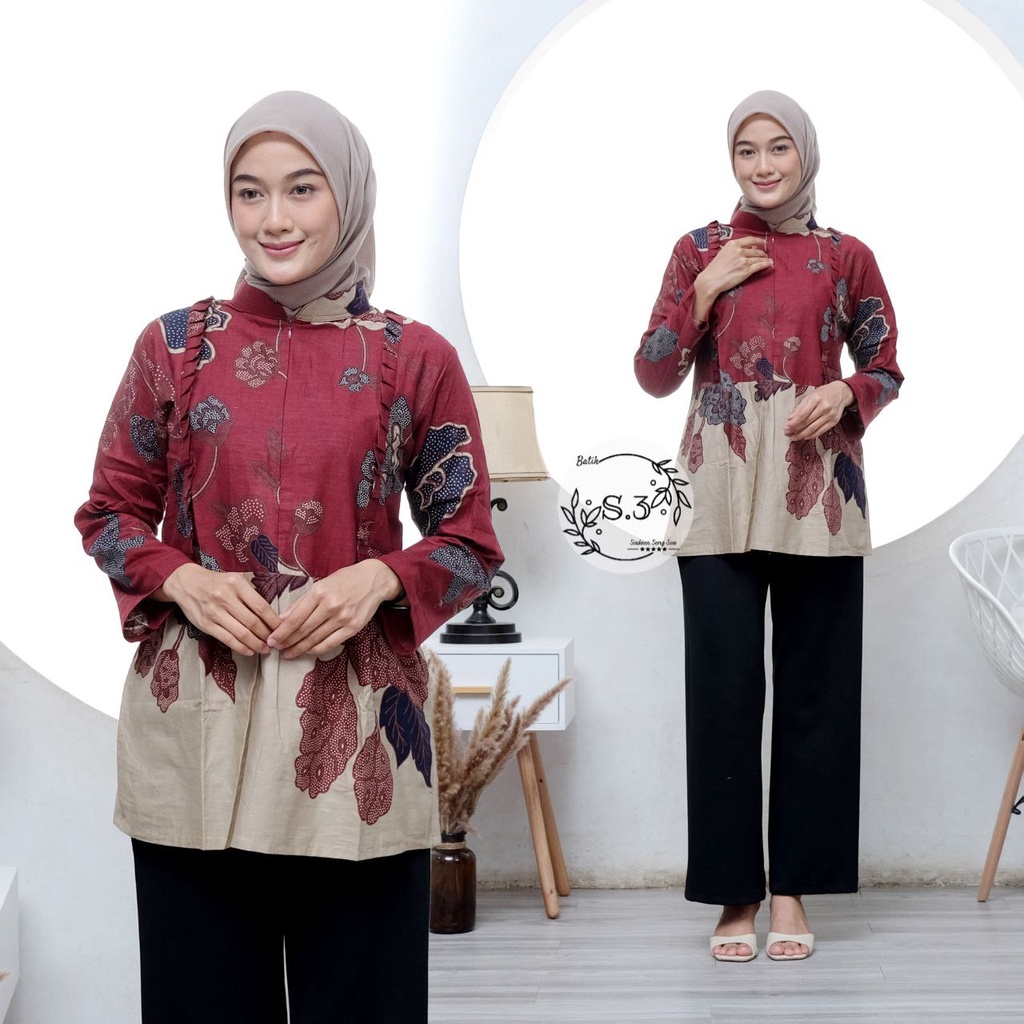 Baju Batik Wanita Modern Atasan Blouse Batik Kerja Kantor Wanita Motif Santika