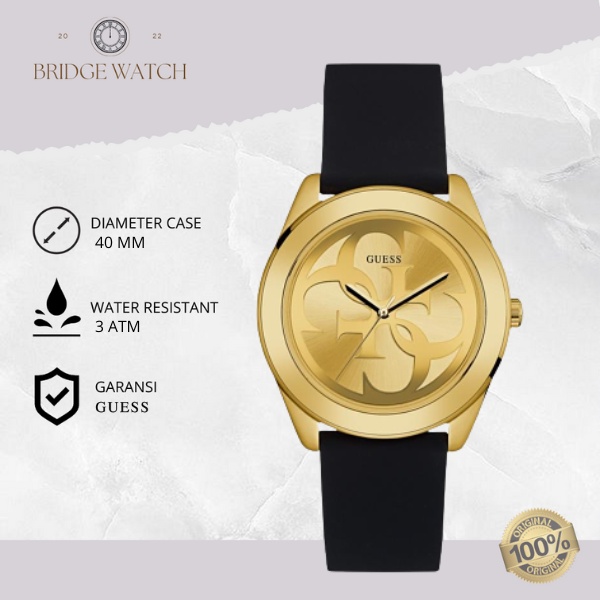 Jam Tangan Wanita Guess G Twist W0911L3 Original Analog Black Gold Rubber Strap Silicone Cewek Water