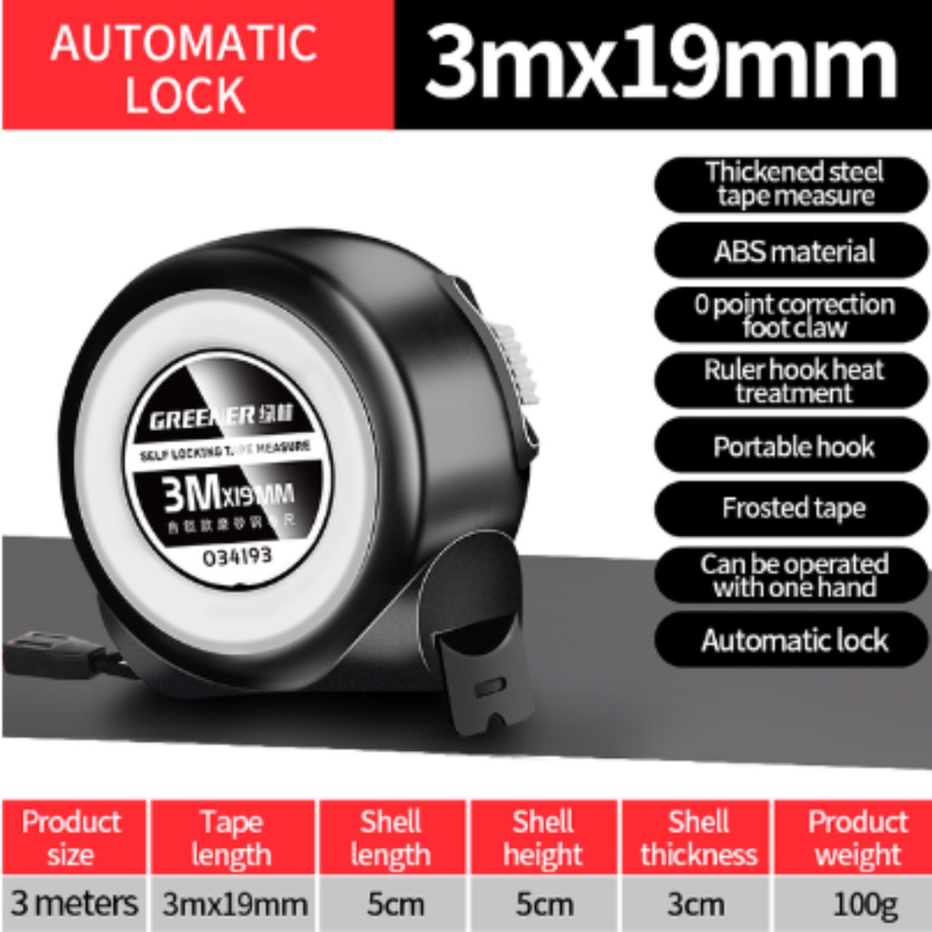 METERAN 3 M ROLL LEBAR 19 MM BAJA TEBAL ALAT BANTU UKUR PERTUKANGAN