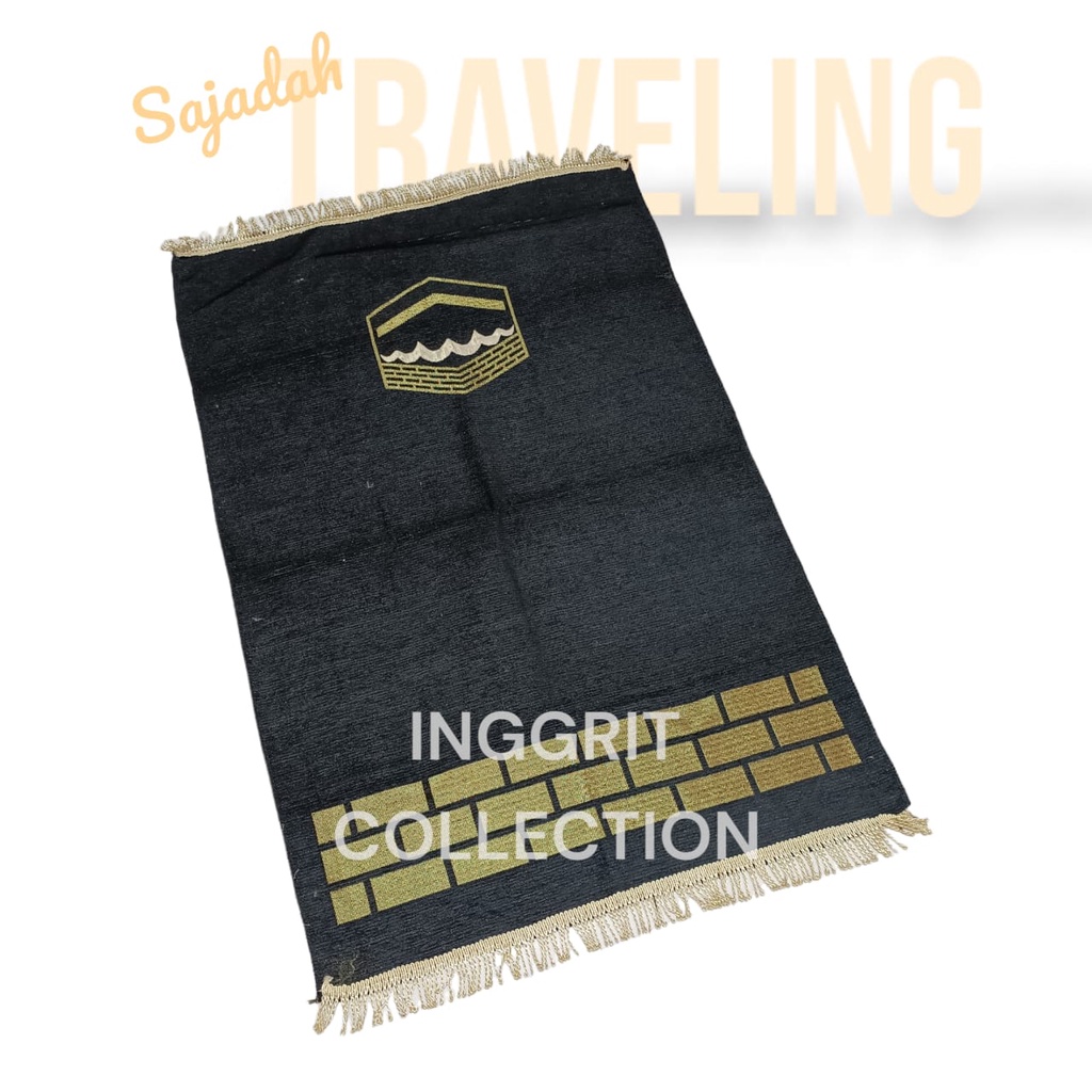Sajadah traveling rumbai tambang motif kiswah Ukuran 70x110, souvenir haji&amp; umroh