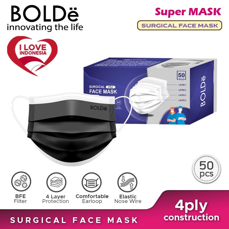 BOLDe Super Mask Surgical Mask 4 Ply - Masker Medis 4 Ply isi 50 Pcs