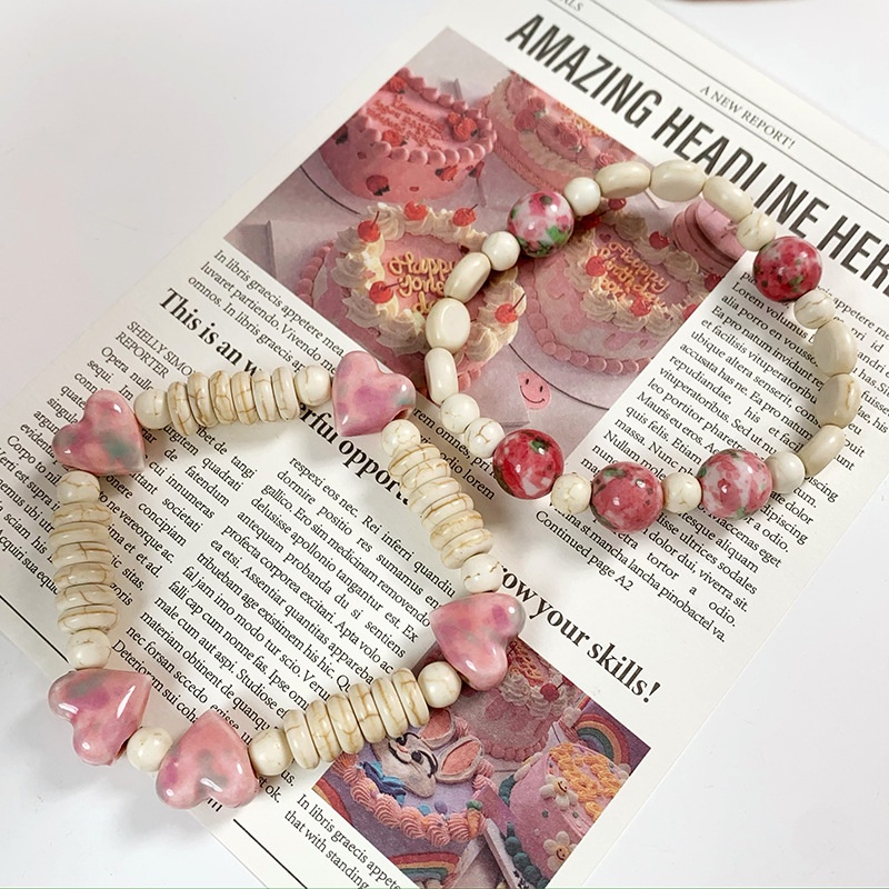 Warna Peach Natural Redstone Gelang Perempuan DIY Gaya Kuno Gadis Cinta Tangan String