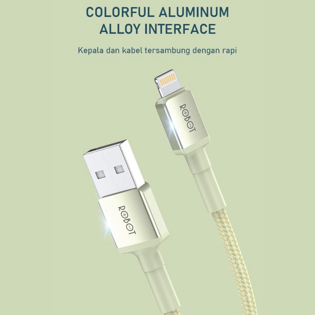 Kabel data USB Lightning Robot RSL Yellow 2,4A Iphone 5 6s 6+ 7 7+ 8 8+ SE 2020 X Xs Garansi 1 Tahun