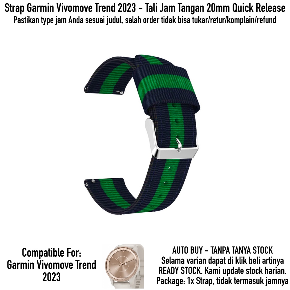 3 Baris Strap Garmin Vivomove Trend 2023 - Tali Jam Tangan 20mm Nilon Kanvas