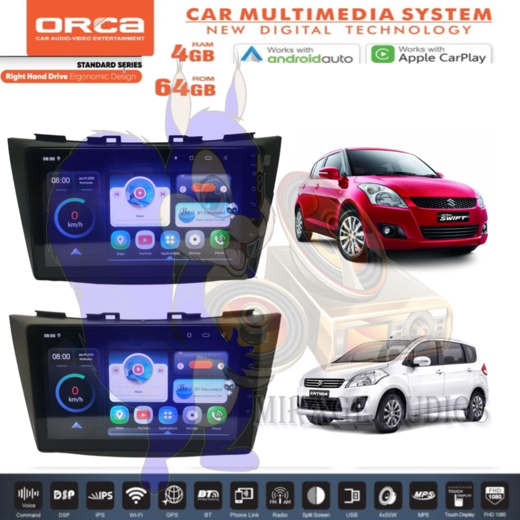 Head Unit Android 9 inch Orca Carplay DSP IPS  Ertiga lama & Swift 4GB-64GB Voice Comand