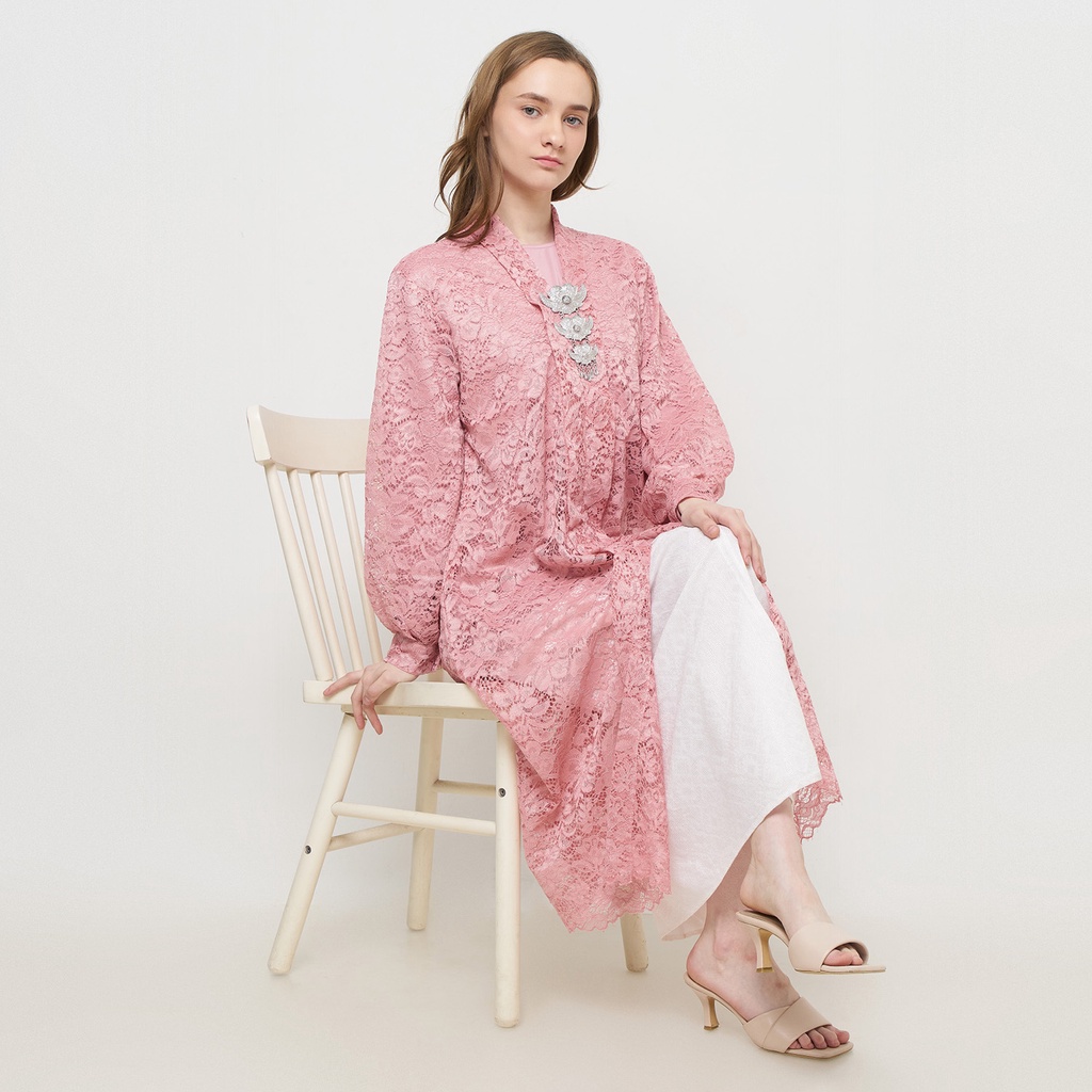 Woman Outlook - Kebaya Panjang Kebaya Tunik Kebaya Lengan Panjang (Merah Muda Pink)