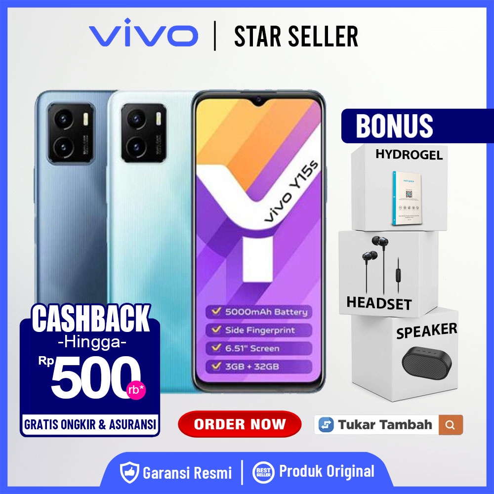 Vivo Y15s 3/32 GB Garansi Resmi Vivo Y15 S RAM 3 32 GB Blue Green