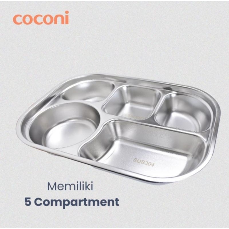 COCONI Premium Stainless Food Tray with Lid / Piring Makan Stainless