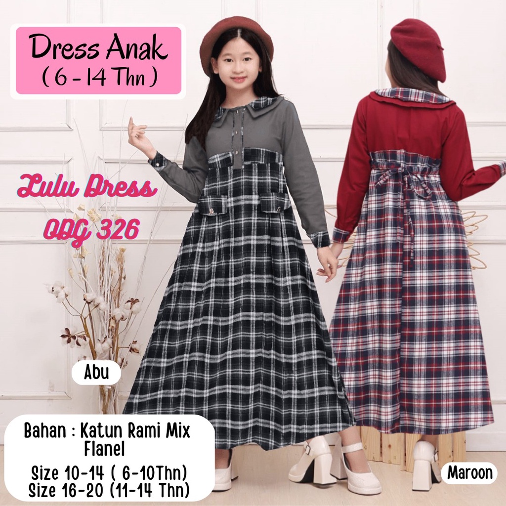 ( 6 - 14 TAHUN ) DRESS FASHION ANAK PEREMPUAN TANGGUNG / GAMIS KATUN RAMI MIX FLANEL KOTAK / BAJU LE
