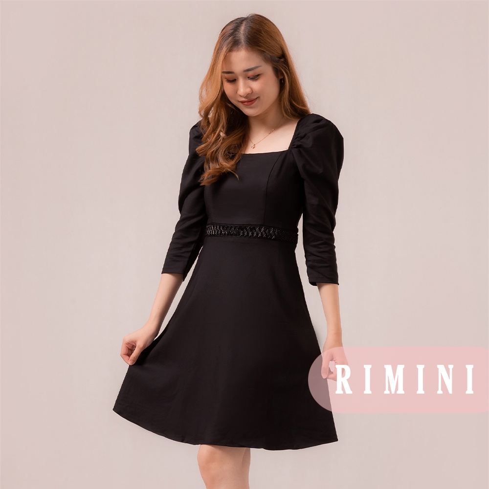 RIMINI - Dress Wanita Pesta  Lengan Panjang Puff Square Neck Mini Kondangan S-XL - Foire  Dress 5217