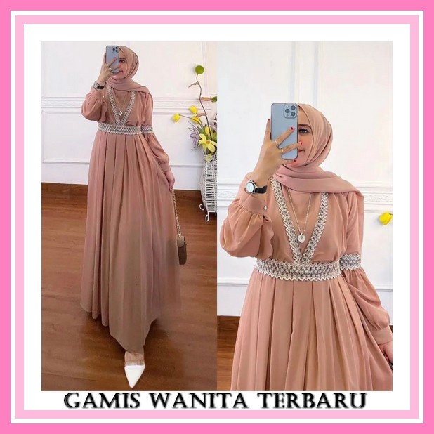 Baju Gamis Terbaru 2020 Remaja Muslim Wanita Cewek Syari Ekaria Kombi Putih-Merah [Gamis 0121 91Ezd 