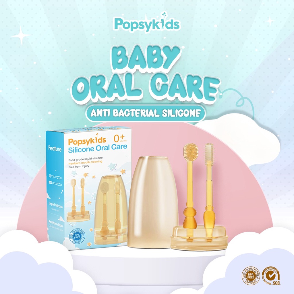 Popsykids Silicone Baby Oral Care – Pembersih Mulut Bayi Silikon / Lidah Bayi / Gusi Bayi Sikat Lidah Sikat Gigi Toothbrush