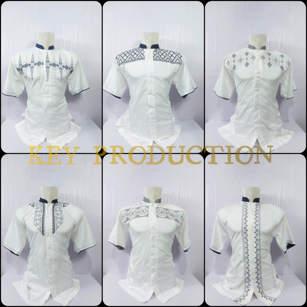 Baju Koko BAJU KOKO PRIA DEWASA ABDILAH TANGAN PENDEK BORDIR RONDOM(E4O2) Baju Koko Pria Putih Koko 