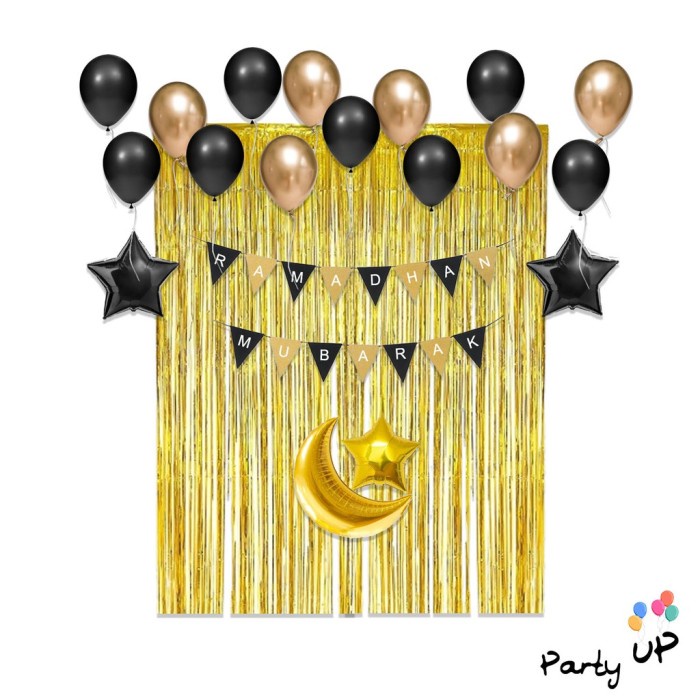 [Paket] Dekorasi Ramadhan Mubarak Tema Gold Hitam(M1X7) dekorasi ramadhan keren hiasan ramadhan muba