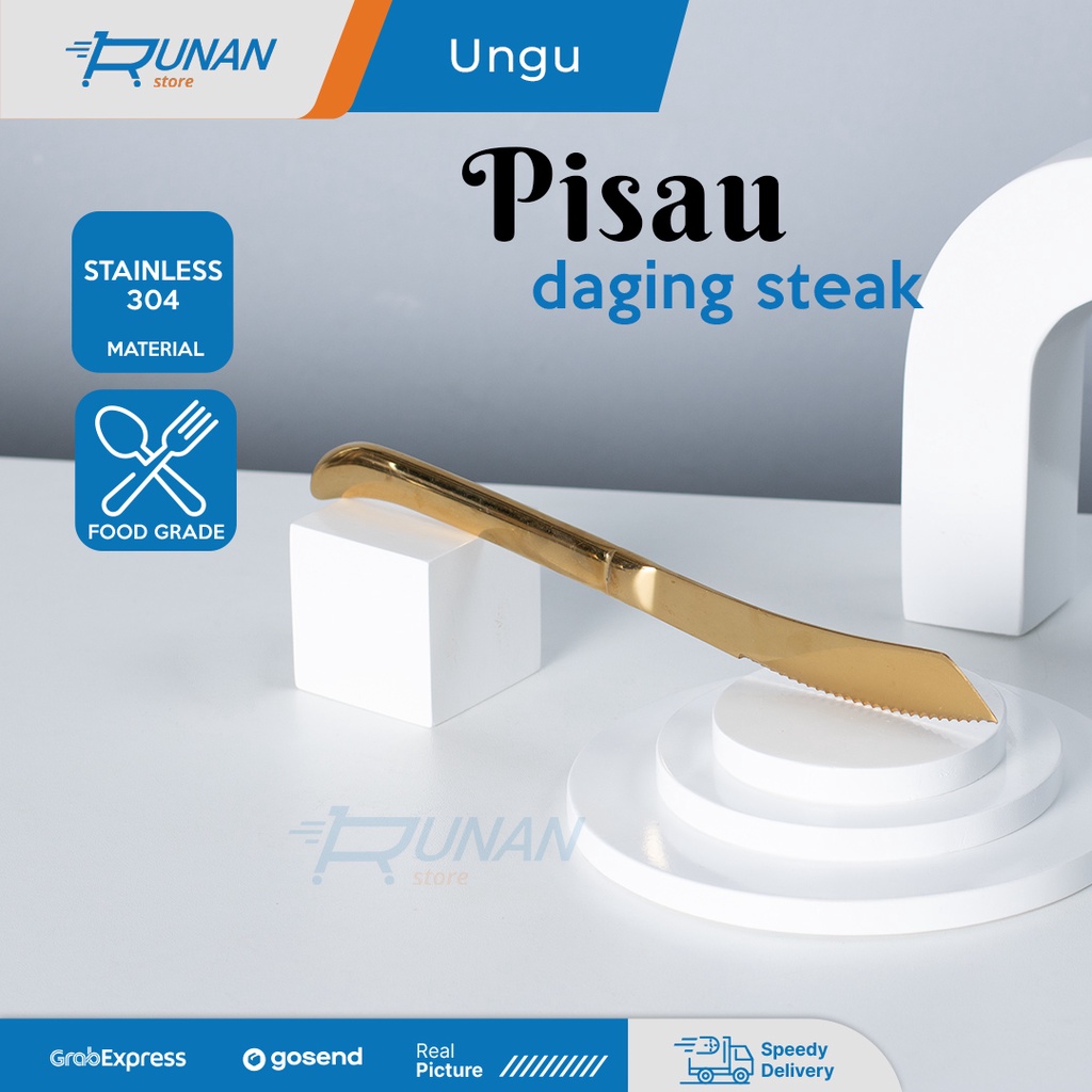 Steak Knife Gold Stainless Pisau Steak Emas Hotel Pisau Daging Korea