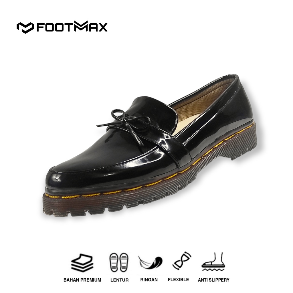 Sepatu Docmart Wanita Hitam Kilap Sepatu Wanita Loafer Slip On Sepatu Kerja Wanita Casual Formal Termurah