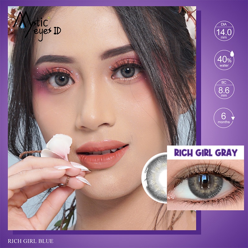 [COD] MYSTICEYES SOFTLENS RICH GIRL BLUE BROWN GERY Lensa Kontak NOEMAL 14MM