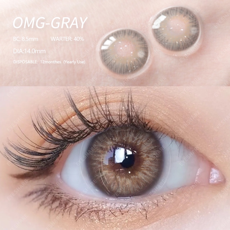 (COD)Menyinarimu OMG Softlens Minus(-1~-6) Softlens Mata Gray Brown Softlens Warna Lensa Kontak Soflen DIA 14.0MM Big Eye New Softlen