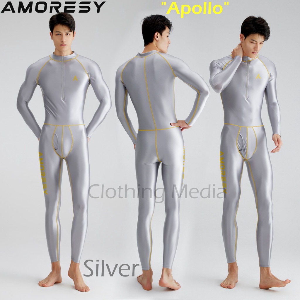 AMORESY FOR MEN Bodysuit Full Silky Pria Catsuit Halus Zentai Elastis Tights