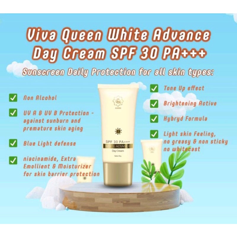 VIVA QUEEN DAY CREAM WHITE ADVANCE KRIM WAJAH PAGI SPF30 KRIM 30 GRAM