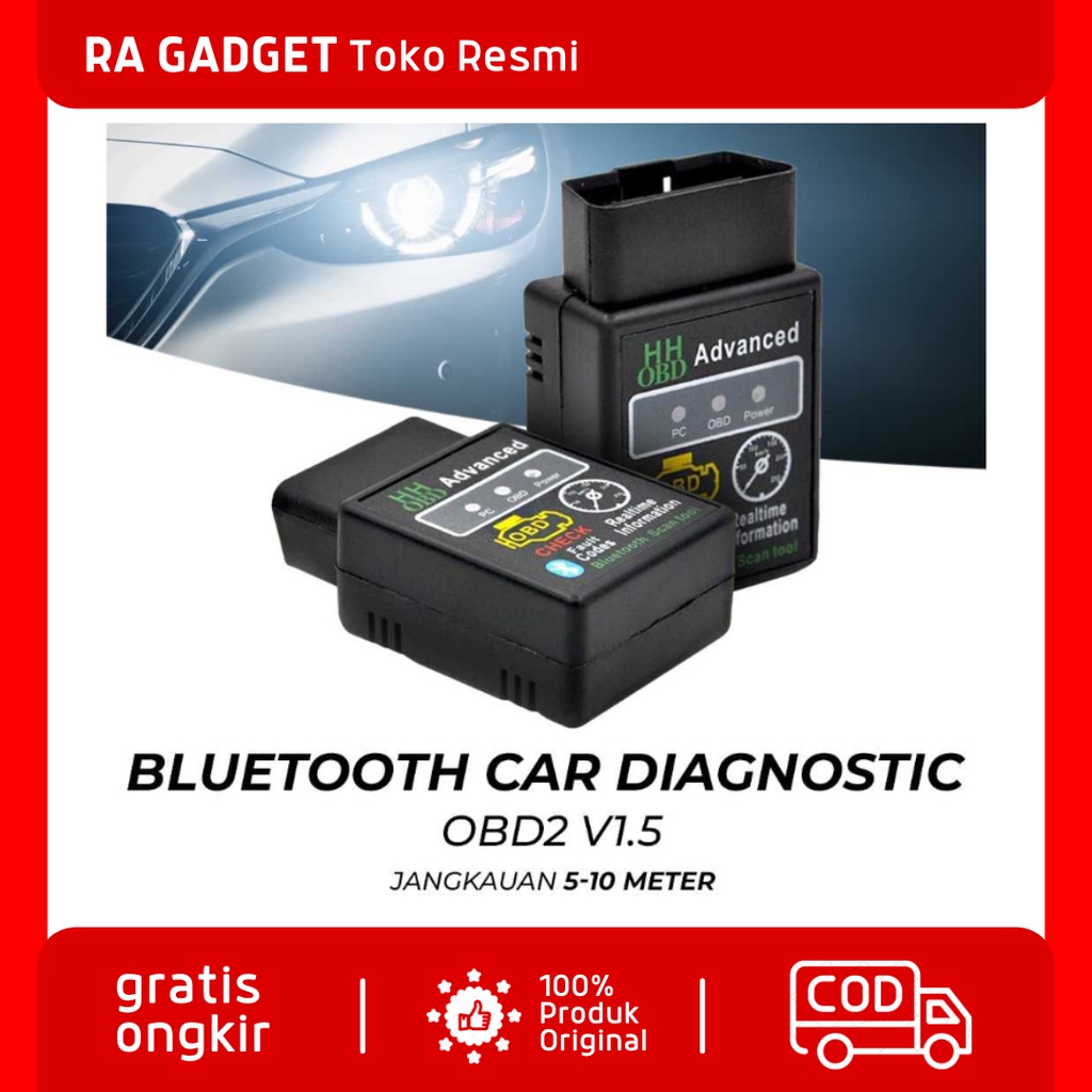 Bluetooth Car Diagnostic OBD2 V1.5 - ELM327 / Alat Scanner Mobil Motor Injeksi Pembaca Kode Masalah 