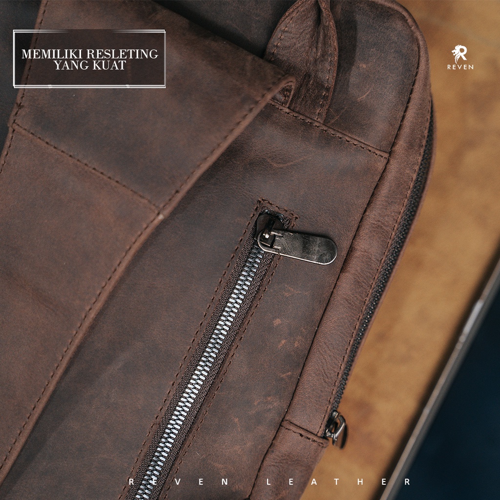 Tas Selempang Besar Pria Muat Tablet Original 100% Kulit Sapi Asli - AMMAR SLINGBAG by Crown Leather