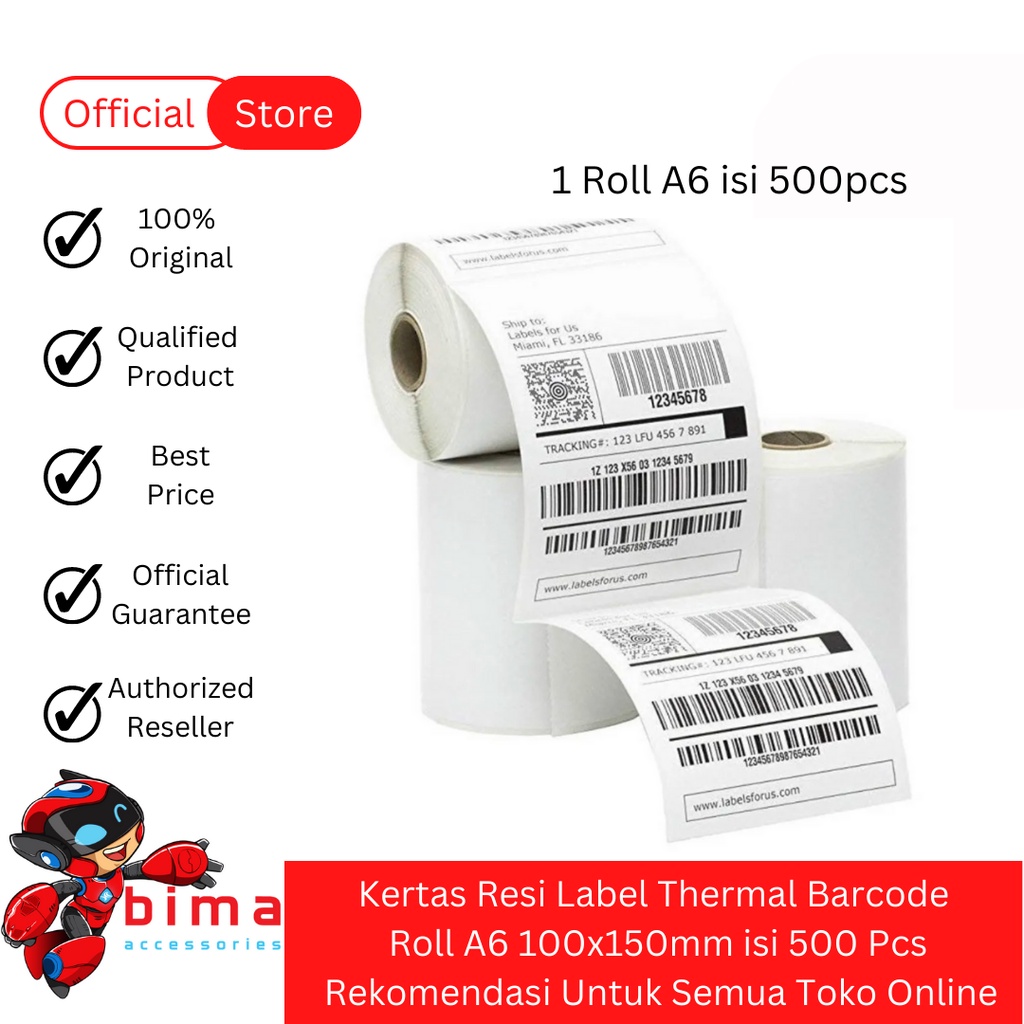 

Kertas Resi Label Thermal Barcode Print Paper Roll A6 100x150mm 500Pcs