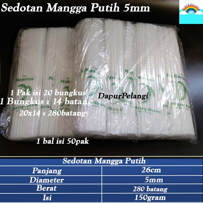 Sedotan Plastik / Sedotan PopIce / Sedotan Mangga Putih 5mm