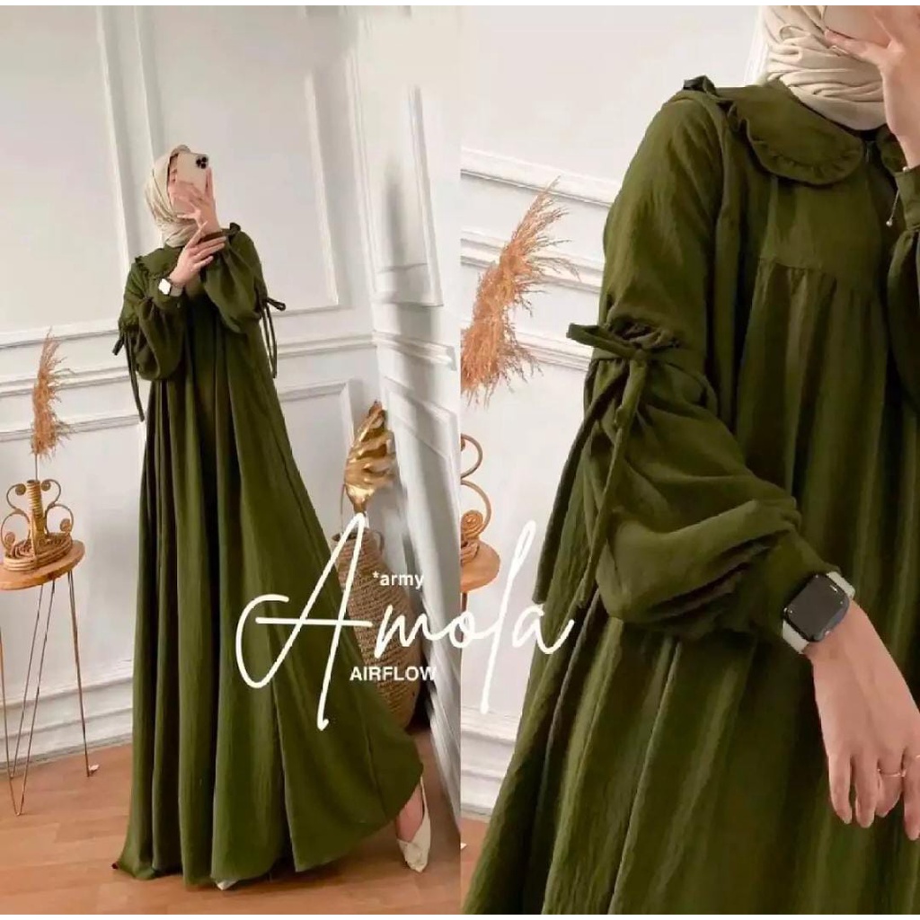 GAMIS TERBARU AMOLA DRESS BAHAN CRINKLE AIRFLOW MOTIF POLOS UKURAN M L XL LD 100 - 110 CM GAMIS TERBARU 2023 LEBARAN WANITA DRESS CRINKLE AIRFLOW MAXY DRESS JUMBO MAYUNG