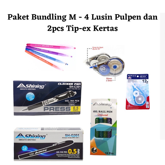 

Paket Bundling M - 4 Lusin Pulpen dan 2pcs Tip-ex Kertas