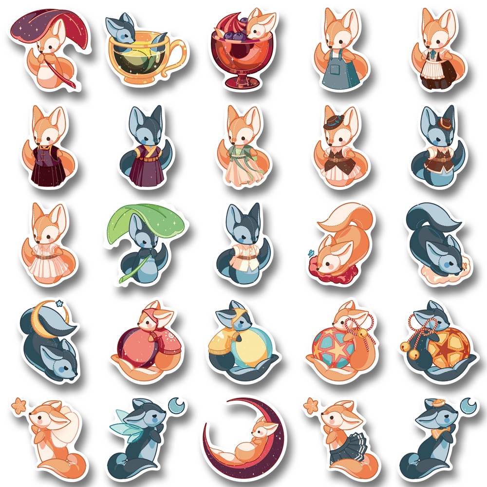 50pcs cute fox cartoon stickers Mobile phone water cup decoration waterproof stickers