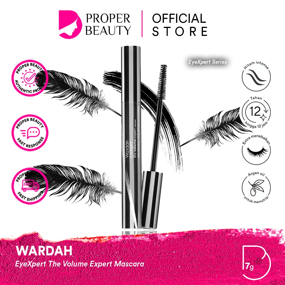 WARDAH EyeXpert The Volume Expert Mascara Indonesia / Maskara 7g / Extra Volumizing Curling With Argan Oil And Wildlash / Black Hitam Intense Tahan Lama 12 Jam / Melentikkan Melebalkan Menutrisi Lentik / Cosmetic Makeup Face Eye Make Up / Eye Xpert Series