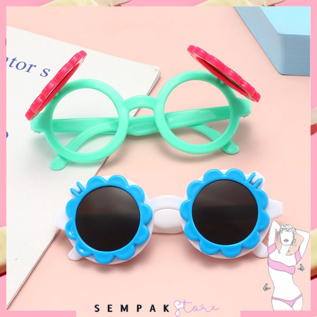 SS Kacamata Anak Fashion Kacamata Anak Motif Bunga Matahari Kacamata Hitam High Quality Kids Sunglasses Kaca Mata Murah Import