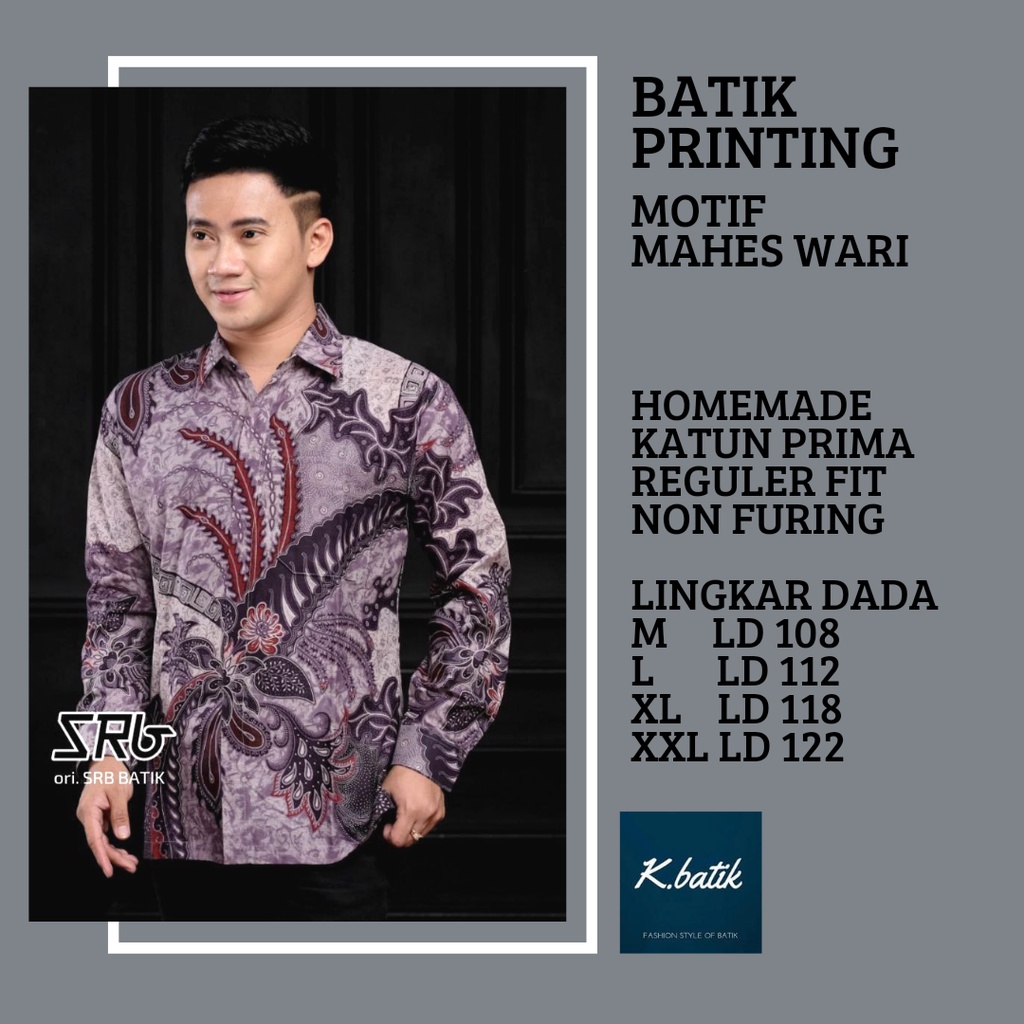 KEMEJA BATIK PRIA LENGAN PANJANG BATIK MODERN MOTIF MAHES WARI SIZE M L XL XXL  KHARISMA BATIK